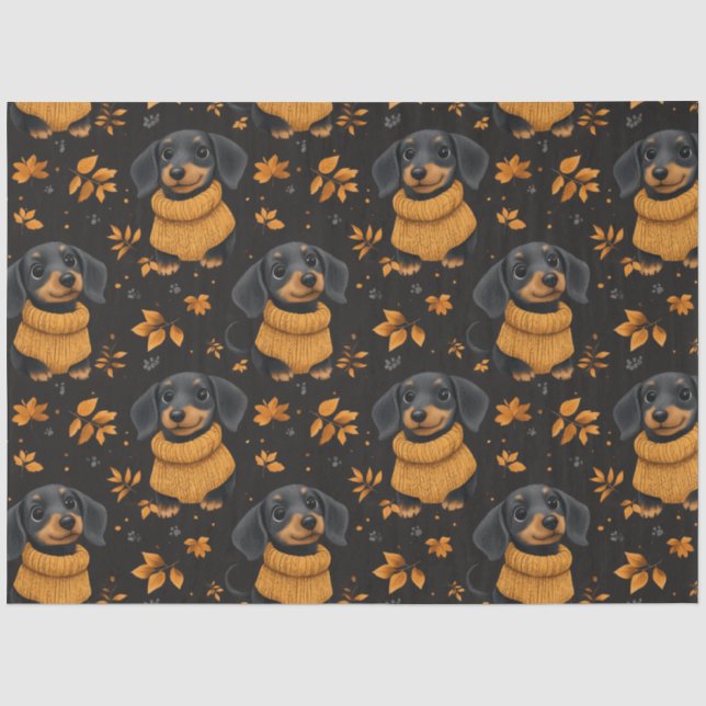 Papel De Seda Padrão de outono de Cozy Dachshund - Design dos an (Frente )