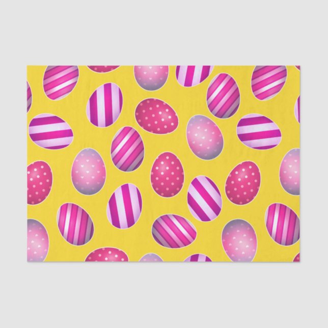 Papel De Seda Padrão de Ovos de Páscoa Amarelo e Rosa (Frente )