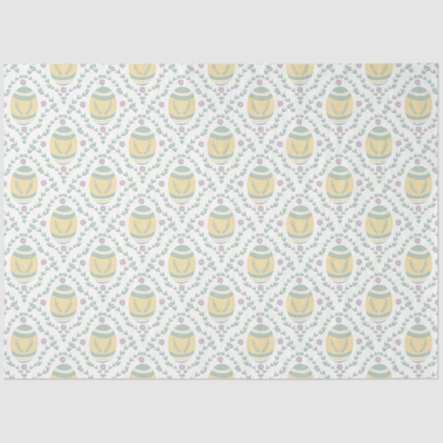Papel De Seda Padrão de Ovos de Páscoa Pastel Damask (Frente )