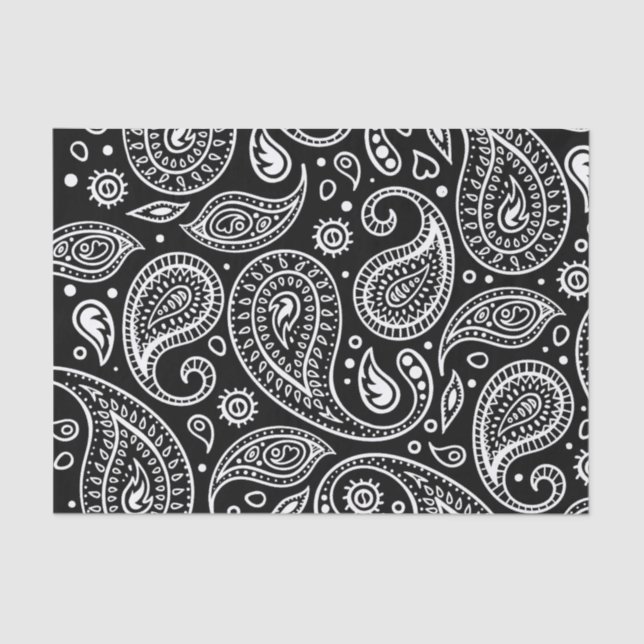 Papel De Seda Padrão de Paisley Clássico Preto e Branco Personal (Frente )