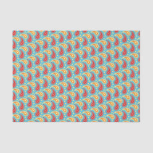 Papel De Seda Padrão de Paisley Persa do Laranja-Turquesa Orien