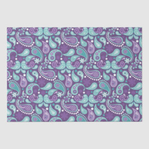 Papel De Seda Padrão de Paisley Roxo e Azul Claro Shabby Chic