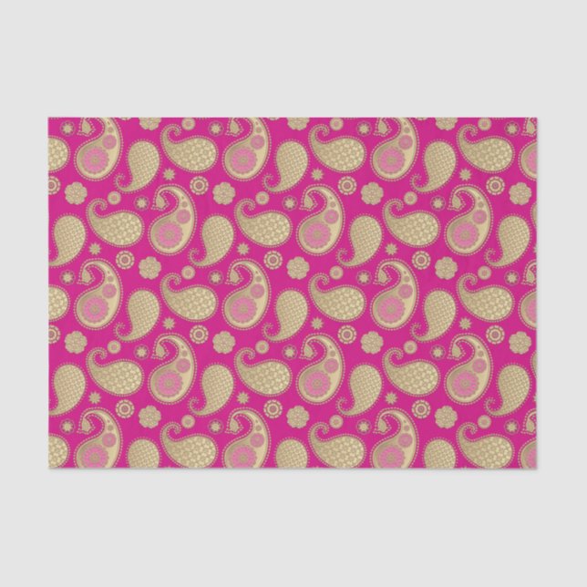 Papel De Seda Padrão de Paisley, Suave Dourado no Cor-de-rosa Pr (Frente )