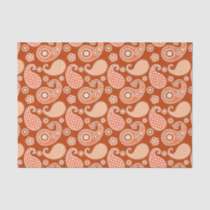 Papel De Seda Padrão de Paisley, tangerina laranja e branca