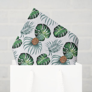 Papel De Seda Padrão de Palmeira da Selva Tropical de Aquarela d
