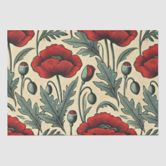 Papel De Seda Padrão de Papagaios Vermelhos Inspirados na Vintag