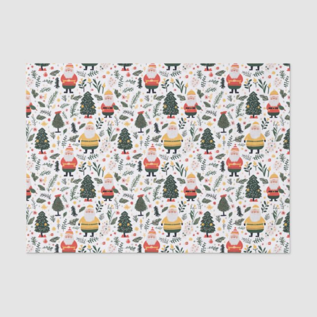 Papel De Seda Padrão de Papais noeis Festivos (Frente )