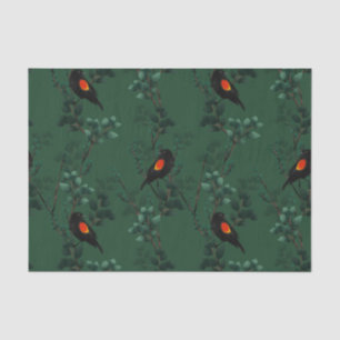 Papel De Seda Padrão de Pássaro Negra Vermelho