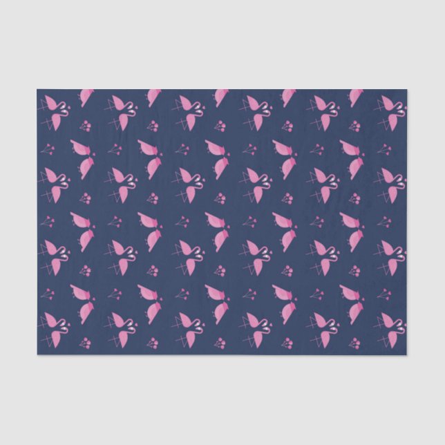 Papel De Seda Padrão de Pássaros de Amor Flamingo Rosa Dia dos N (Frente )