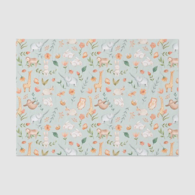 Papel De Seda Padrão de Pastel de Bebê-Teal-Cute (Frente )