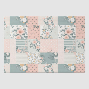 Papel De Seda Padrão de Patches Florais Vintage - Pastel (1)
