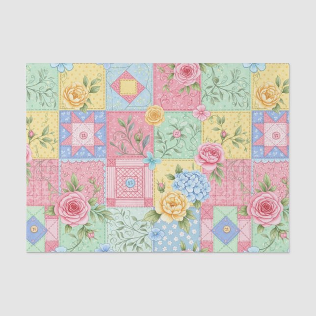 Papel De Seda Padrão de Patchwork de Rosa Romântica (Frente )