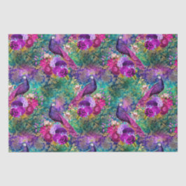 Papel De Seda Padrão de Pavão Ilustrado Vibrante