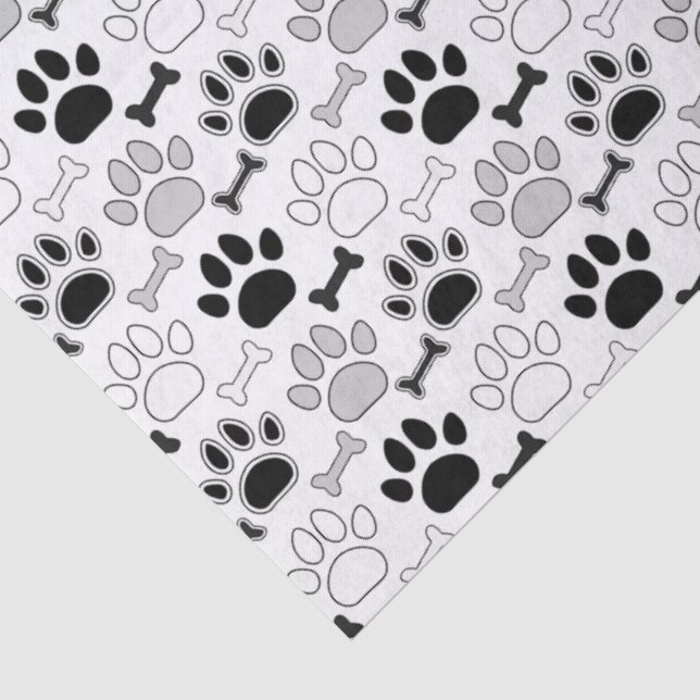 Papel De Seda Padrão de Pegadas e Ossos de Cachorro (Detalhes)