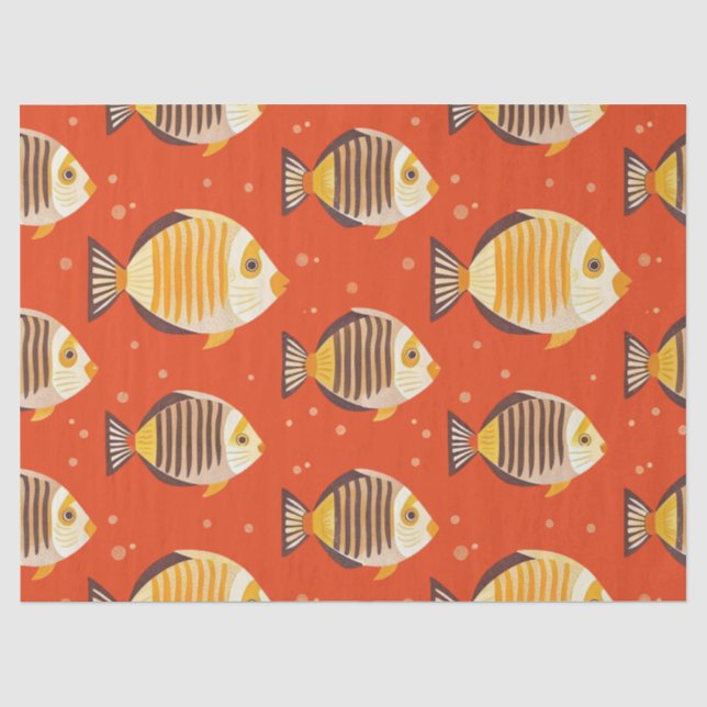 Papel De Seda Padrão de Peixes Tropicais Fofos (Frente )