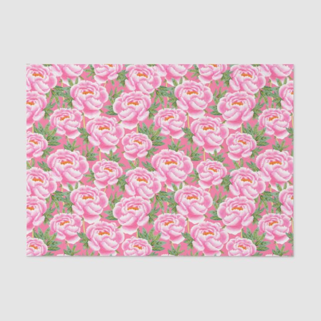 Papel De Seda Padrão de Pêonias Rosa-Chic Boêmia (Frente )