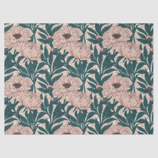Papel De Seda Padrão de peônias rosa e verde suave