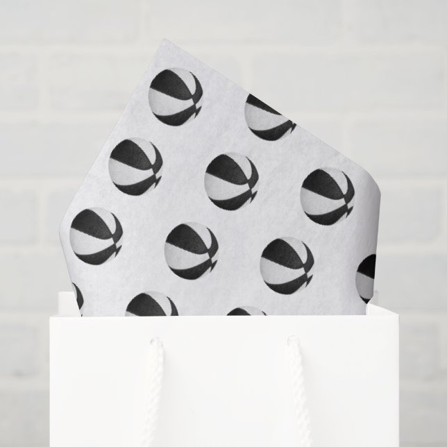Papel De Seda padrão de pequenas bolas de basquete pretas e bran (Sacola de presentes)