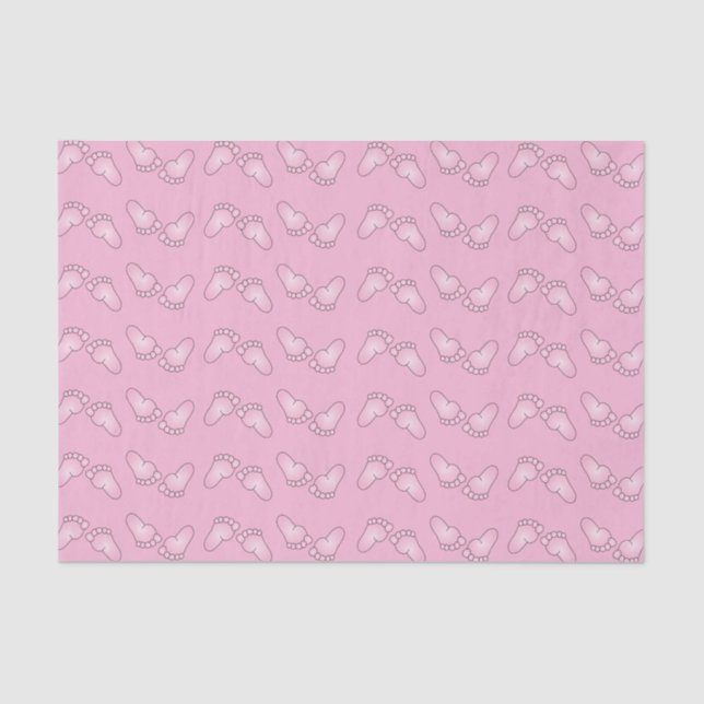 Papel De Seda Padrão de Pés Bebês Rosa (Frente )