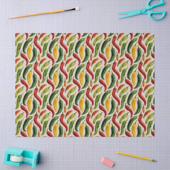 Papel De Seda Padrão de Pimenta em Aquarela (Arte )