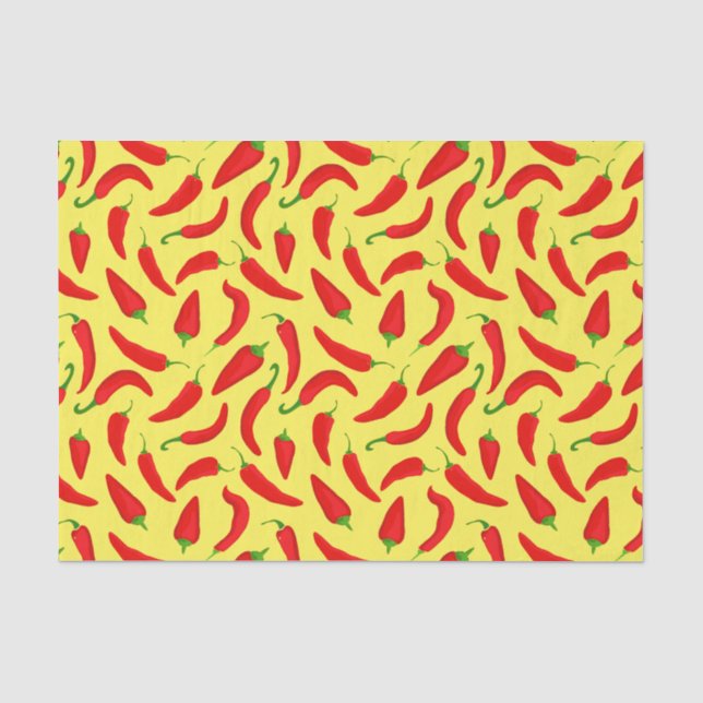 Papel De Seda Padrão de Pimenta Vermelha no Amarelo (Frente )