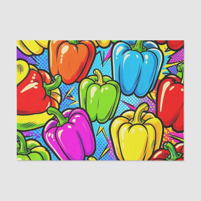 Papel De Seda Padrão de Pimentões Pop Art (Frente )