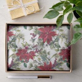 Papel De Seda Padrão de Poinsettia em Aquarela