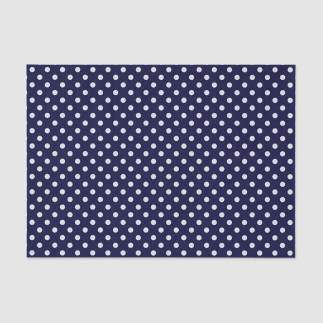Papel De Seda Padrão de Pontos Azul Marinho e Branco (Frente )