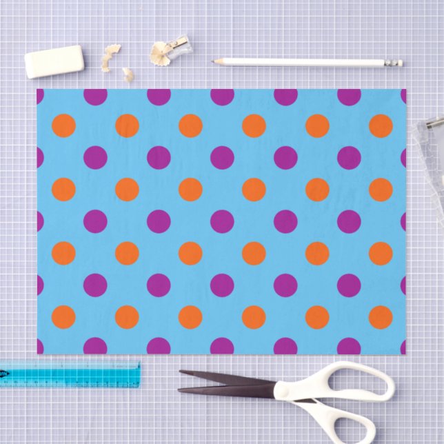 Papel De Seda Padrão de Pontos Azul Roxo Laranja (Arte )