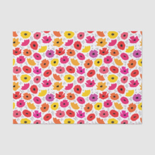 Papel De Seda Padrão de Pontos Florais Laranja Vermelho Cor-de-R