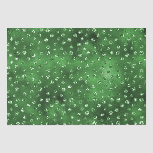 Papel De Seda Padrão de Pontos Glam Glitter Verde (Frente )