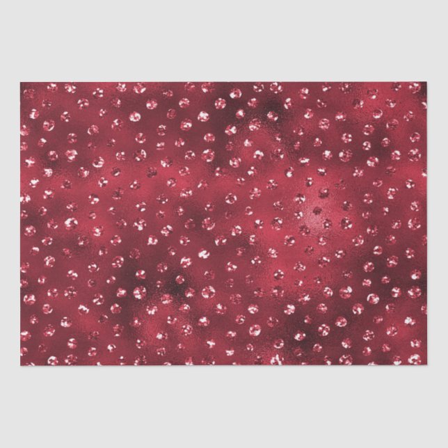 Papel De Seda Padrão de Pontos Glam Glitter Vermelho (Frente )
