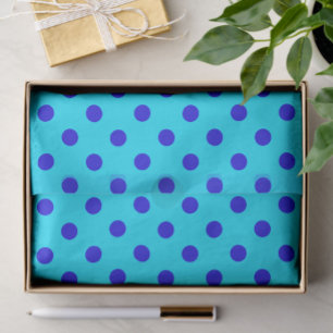 Papel De Seda Padrão de Pontos Polka Azuis em Ciano
