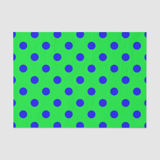 Papel De Seda Padrão de Pontos Polka Azuis Sobre Verde  (Frente )
