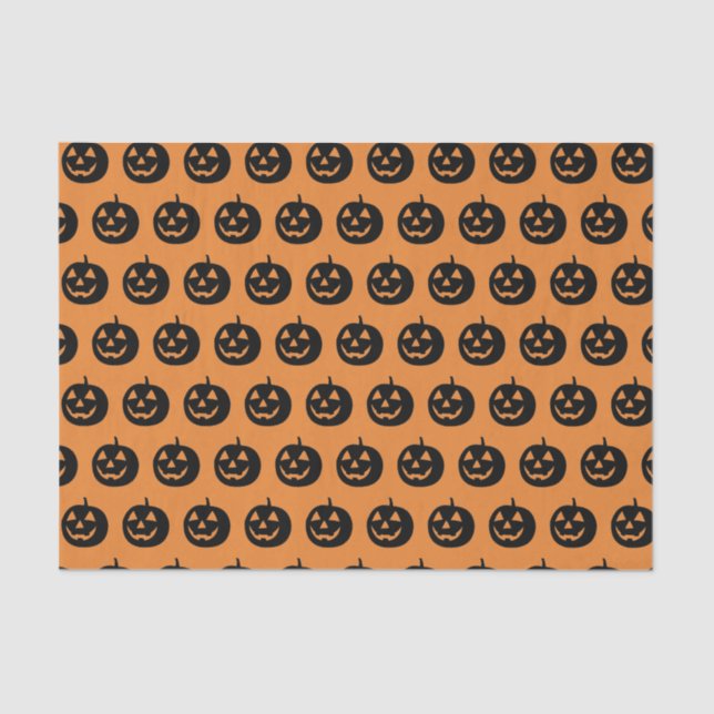 Papel De Seda Padrão de Pumpkin Preto e Laranja (Frente )