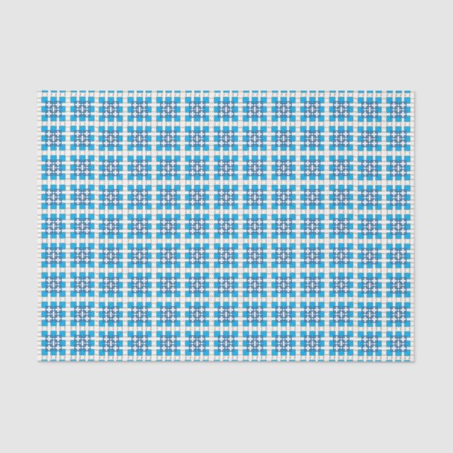 Papel De Seda Padrão de quadrados geométrico azuis do SEA (Frente )