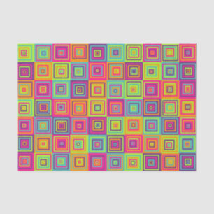 Papel De Seda Padrão de Quadrados Geométricos Coloridos