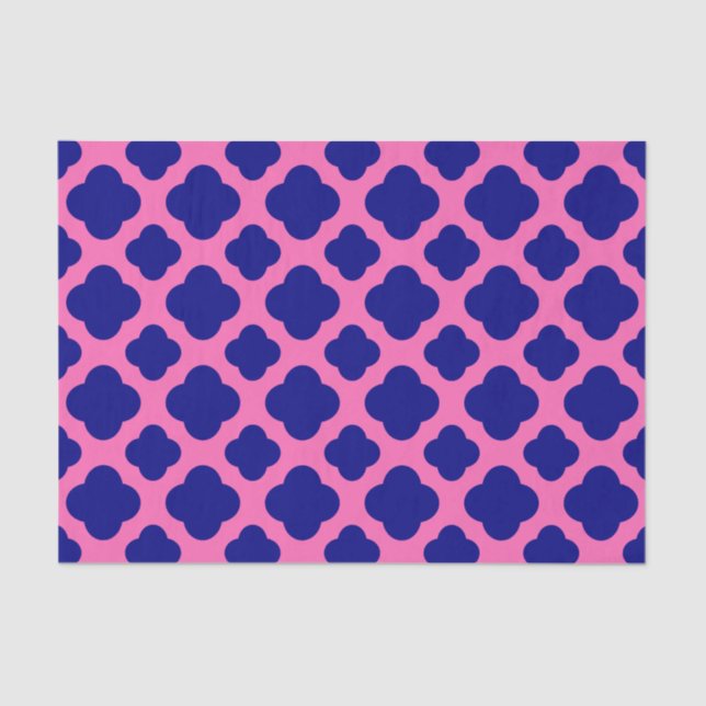 Papel De Seda Padrão de Quatrefoil Azul-Rosa-Quente e Marinho (Frente )