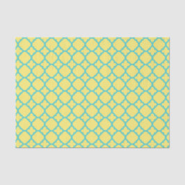 Papel De Seda Padrão de Quatrefoil Marocano Amarelo e Teal