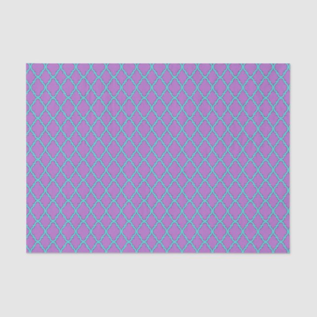 Papel De Seda Padrão de Quatrefoil Marocano Roxo e Teal (Frente )