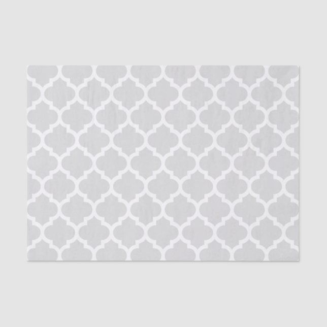 Papel De Seda Padrão de Quatrefoil Marroquino Branco de Cinzas C (Frente )