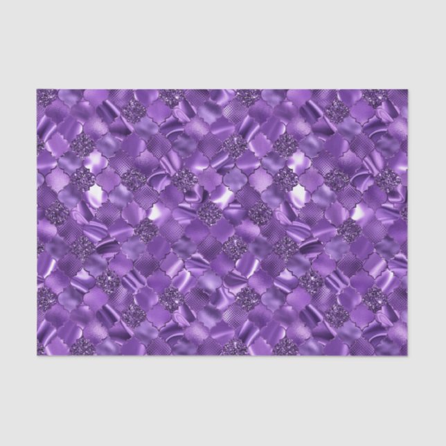 Papel De Seda Padrão de Quatrefoil Marroquino Roxo Escuro (Frente )