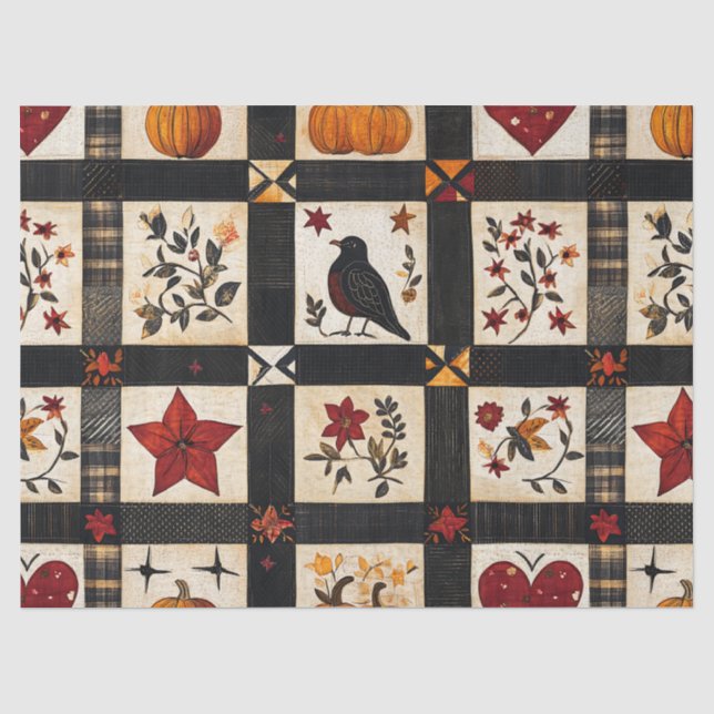 Papel De Seda Padrão de Quiltro Rústico | Patchwork de fazenda (Frente )