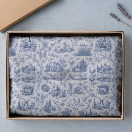Papel De Seda Padrão de ramagem de rosa Toile Francesa Azul no C
