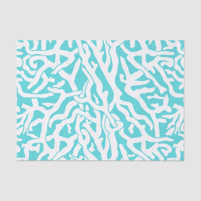 Papel De Seda Padrão de recife de coral de praia azul-marinho (Frente )