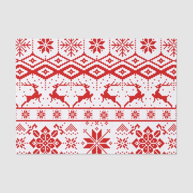 Papel De Seda Padrão de Reindeer Vermelho de Natal (Frente )