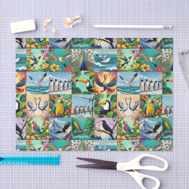 Papel De Seda Padrão de Remendo de Pássaros  (Arte )