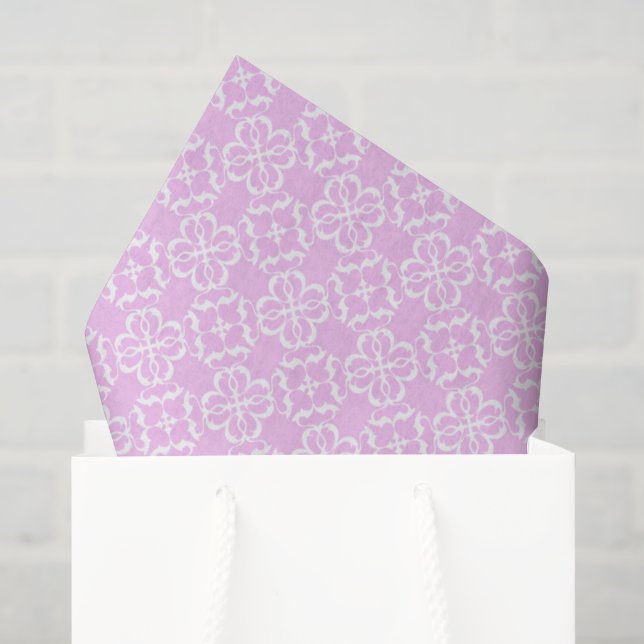 Papel De Seda Padrão de Renda Rosa e Floral Branco em Treliça (Sacola de presentes)