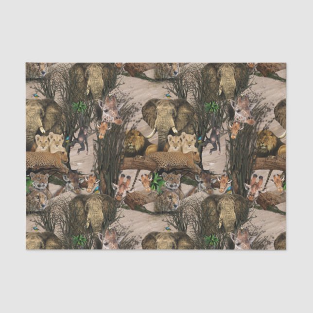 Papel De Seda Padrão de Repetição de Destino Safari Wildlife (Frente )