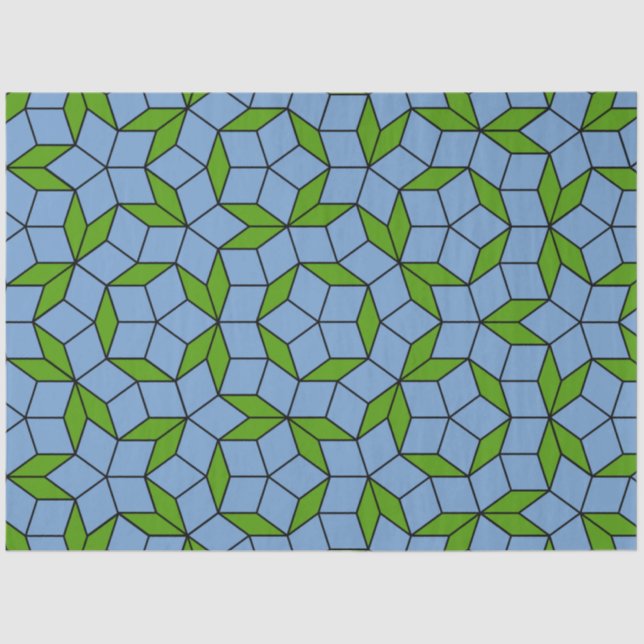 Papel De Seda Padrão de Rhombus Penrose Verde e Azul (Frente )